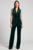 Dark Green 2 Piece Peak Lapel Single-Breasted Velvet Business Suits