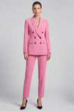 Shawl Lapel Pink 2 Piece Velvet Double Breasted Work Suits