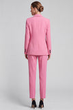 Shawl Lapel Pink 2 Piece Velvet Double Breasted Work Suits