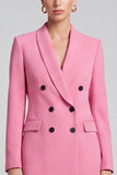 Shawl Lapel Pink 2 Piece Velvet Double Breasted Work Suits