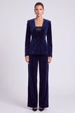 Navy 2 Piece Shawl Lapel Single Breasted Women Suits