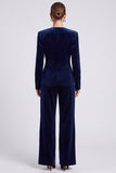 Navy 2 Piece Shawl Lapel Single Breasted Women Suits