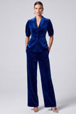 2 Piece Royal Blue Shawl Lapel Velvet Single Breasted Women Suits