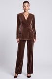 Shawl Lapel Brown 2 Piece Velvet Single Breasted Women Suits