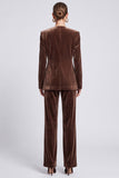 Shawl Lapel Brown 2 Piece Velvet Single Breasted Women Suits
