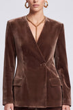 Shawl Lapel Brown 2 Piece Velvet Single Breasted Women Suits