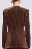 Shawl Lapel Brown 2 Piece Velvet Single Breasted Women Suits