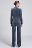 Peak Lapel Dusty Blue 2 Piece Velvet Women Suits with Sash