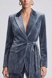 Peak Lapel Dusty Blue 2 Piece Velvet Women Suits with Sash