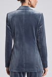 Peak Lapel Dusty Blue 2 Piece Velvet Women Suits with Sash