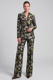 2 Piece Black Yellow Flower Notch Lapel Double Breasted Women Suits
