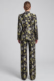2 Piece Black Yellow Flower Notch Lapel Double Breasted Women Suits