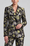 2 Piece Black Yellow Flower Notch Lapel Double Breasted Women Suits