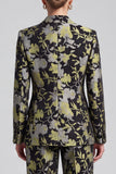 2 Piece Black Yellow Flower Notch Lapel Double Breasted Women Suits