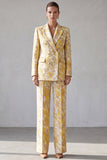 Double Breasted Floral Yellow Peak Lapel Women Suits