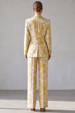Double Breasted Floral Yellow Peak Lapel Women Suits