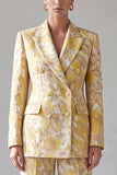 Double Breasted Floral Yellow Peak Lapel Women Suits