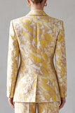 Double Breasted Floral Yellow Peak Lapel Women Suits