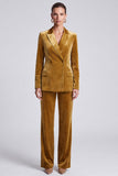 2 Piece Turmeric Peak Lapel Velvet Double Breasted Women Suits