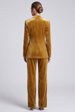 2 Piece Turmeric Peak Lapel Velvet Double Breasted Women Suits