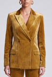2 Piece Turmeric Peak Lapel Velvet Double Breasted Women Suits