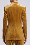 2 Piece Turmeric Peak Lapel Velvet Double Breasted Women Suits