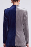 Navy and Grey ColorBlock Single Breasted Velvet 2 Piece Peak Lapel Women Suits