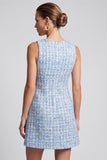 Tweed Square Neck Light Blue A-Line Short Work Dress