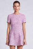 A-Line Purple Bateau Neck Sequins Tweed Short Work Dress