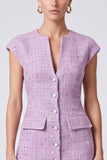 V-Neck Purple Sequins Tweed Cap Sleeve A-Line Short Work Dress