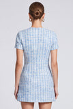 Bodycon Light Blue Short Sleeve Tweed Short Work Dress