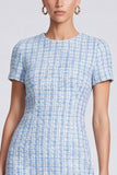 Bodycon Light Blue Short Sleeve Tweed Short Work Dress