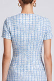 Bodycon Light Blue Short Sleeve Tweed Short Work Dress