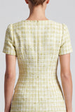 Light Yellow Tweed Square Neck A-Line Short Work Dress