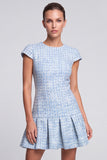 Light Blue Tweed A-Line Cap Sleeve Short Work Dress