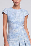 Light Blue Tweed A-Line Cap Sleeve Short Work Dress