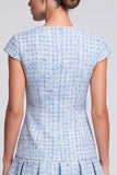 Light Blue Tweed A-Line Cap Sleeve Short Work Dress