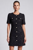 A-Line Black Round Neck Tweed Short Work Dress