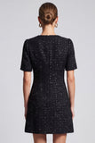 A-Line Black Round Neck Tweed Short Work Dress