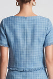 2 Piece Blue A-Line Short Sleeve Short Tweed Work Dress