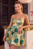 Strapless Tiered Ruffled Floral A Line Pink Mini Homecoming Dress