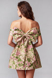 Off The Shoulder Champagne Floral A Line Mini Homecoming Dress