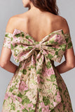 Off The Shoulder Champagne Floral A Line Mini Homecoming Dress
