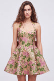 Halter Floral A Line Champagne Mini Homecoming Dress