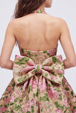 Halter Floral A Line Champagne Mini Homecoming Dress