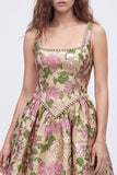 Floral A Line Square Neck Champagne Mini Homecoming Dress With Pearls