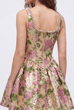 Floral A Line Square Neck Champagne Mini Homecoming Dress With Pearls