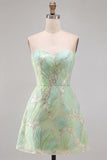 Mint Green Strapless Sparkly A Line Mini Homecoming Dress