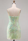Sparkly Bodycon Mint Green V-neck Mini Homecoming Dress
