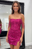 Corset Off The Shoulder Bodycon Sparkly Pink Mini Homecoming Dress